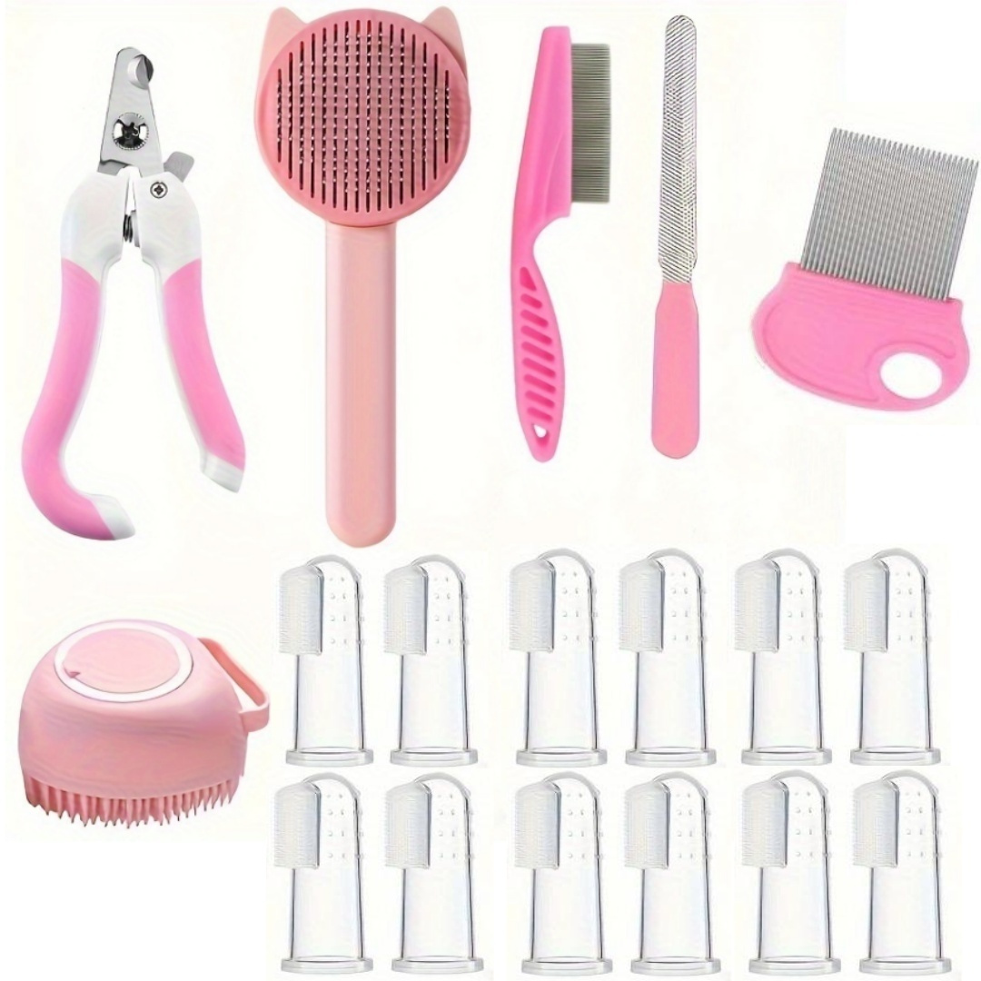 

18- Cat Grooming Kit Including -cleaning , Nail Clippers, Comb, Shedding And Toothbrush - ,