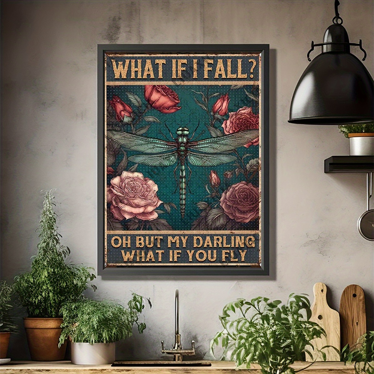 E-shop 2D-flaches, inspirierendes Libellen- & Rosen-Leinwand-Kunstdruck-Poster, 12x16" – Rahmenlose Wanddeko für Zuhause, Schlafzimmer, Küche,