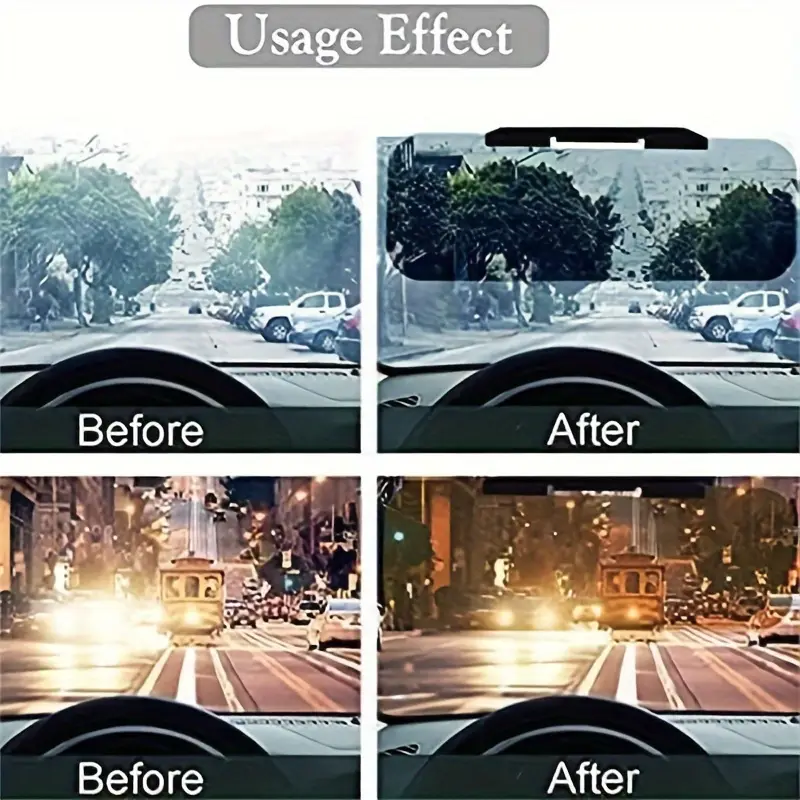 automobile sunshade a dual purpose universal visor for daytime and use that reduces glare an extender for the visor a night anti glare windshield driving shield and a uv filtering eye protector suitable for suvs details 1