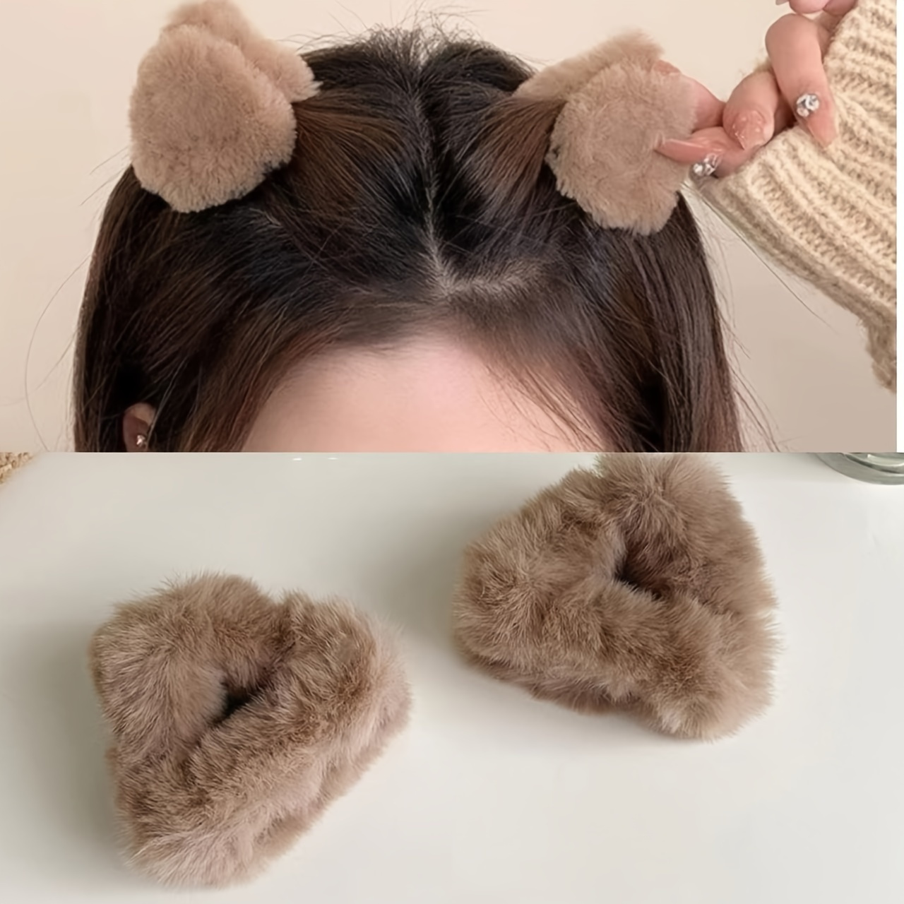 

2pcs Soft Plush Cat Ear Hair Clips - Cute & Cozy Autumn/winter Accessories For Women And Girls