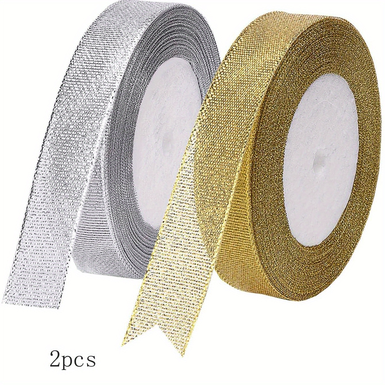 TEMU 2pcs 50 Yards/45m Golden And Silvery Gift Ties Christmas Decorations Navidad Ribbons For Bouquets Flower Wrapping Paper Craft Supplies Fabric,
