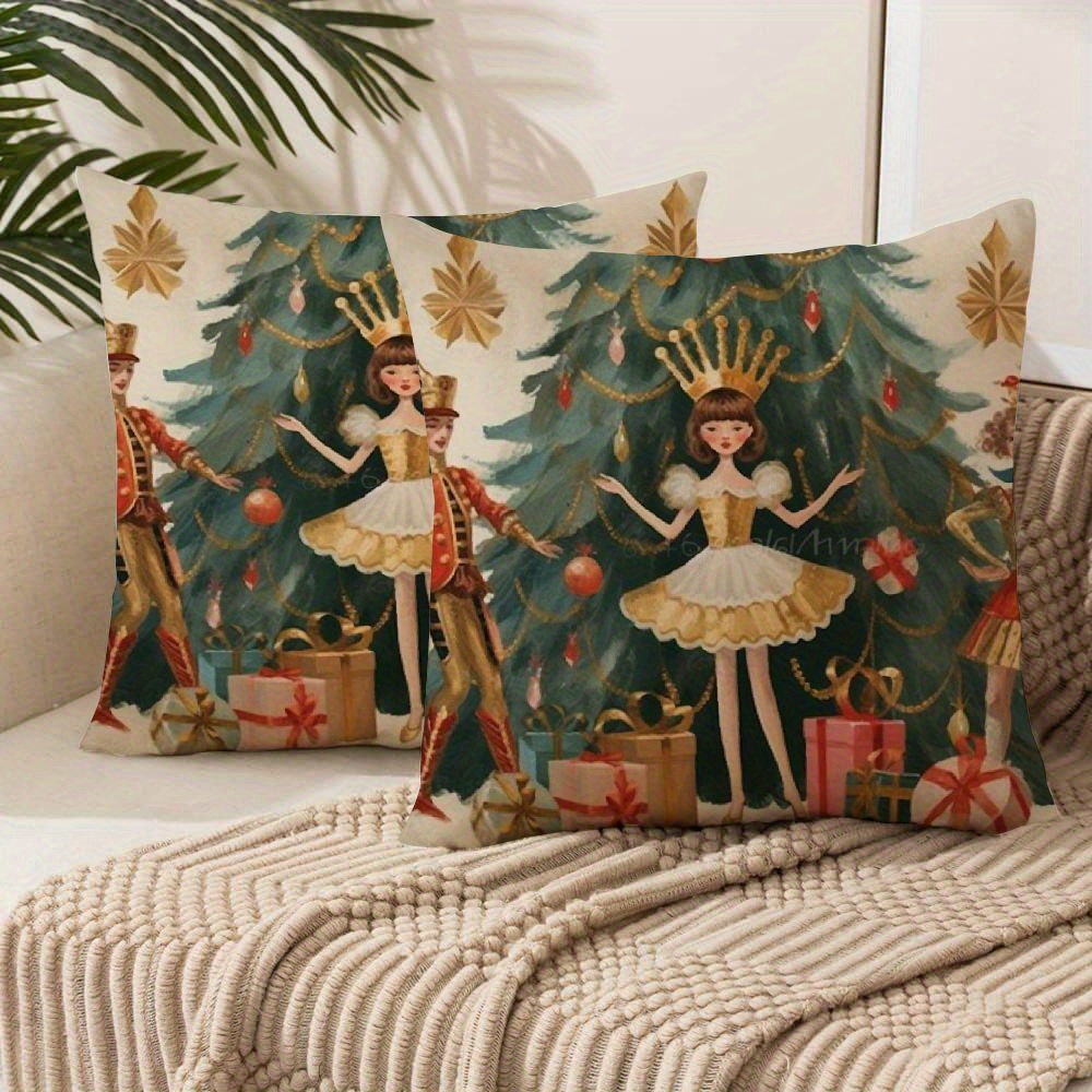 

2pcs Christmas Nutcrackers Pillow Case Set Short Plush Decorative Throw Pillow Covers For Sofa Living Room Outdoor