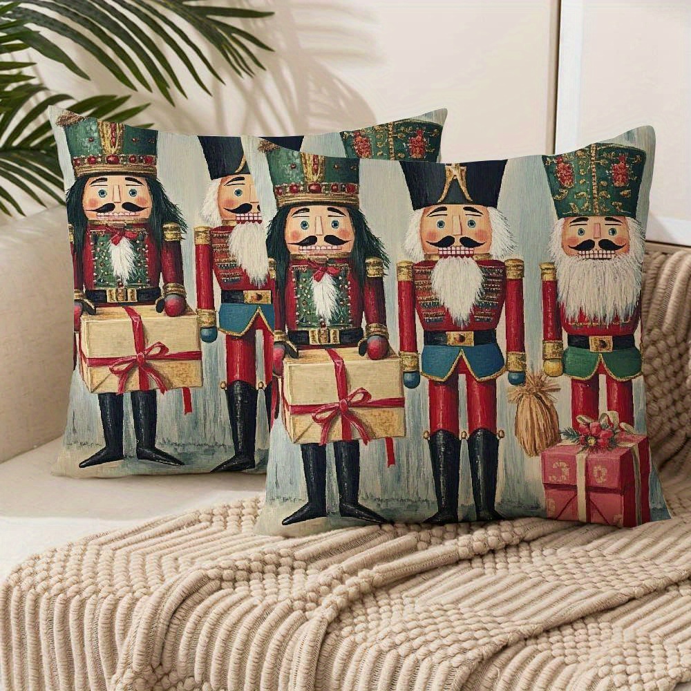 

2pcs Christmas Nutcracker Pillow Covers, Short Plush Decorative Throw Pillow Cases, Polyester, Contemporary Style, Zipper Closure, Machine Washable, For Sofa, Living Room, Outdoor Use