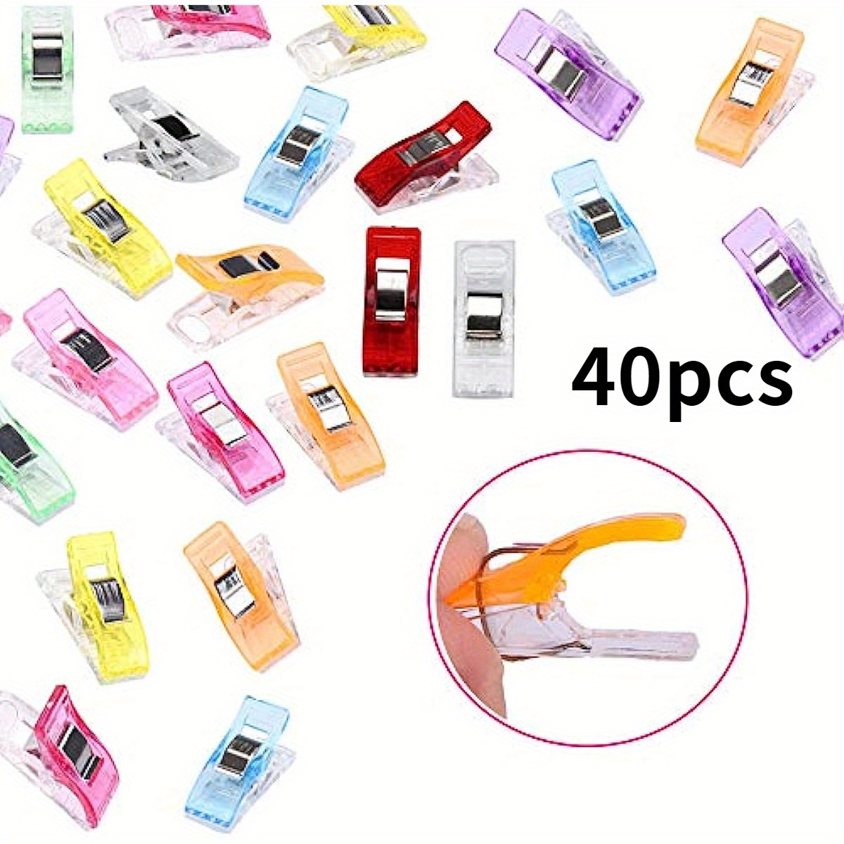 Image of 40pcs Vibrant Acrylic Sewing Clips - Multicolor, Transparent Craft & Quilting Clips For Fabric Holding, Diy Projects & Food Storage - Versatile Supplies, Sewing Supplies Accessories