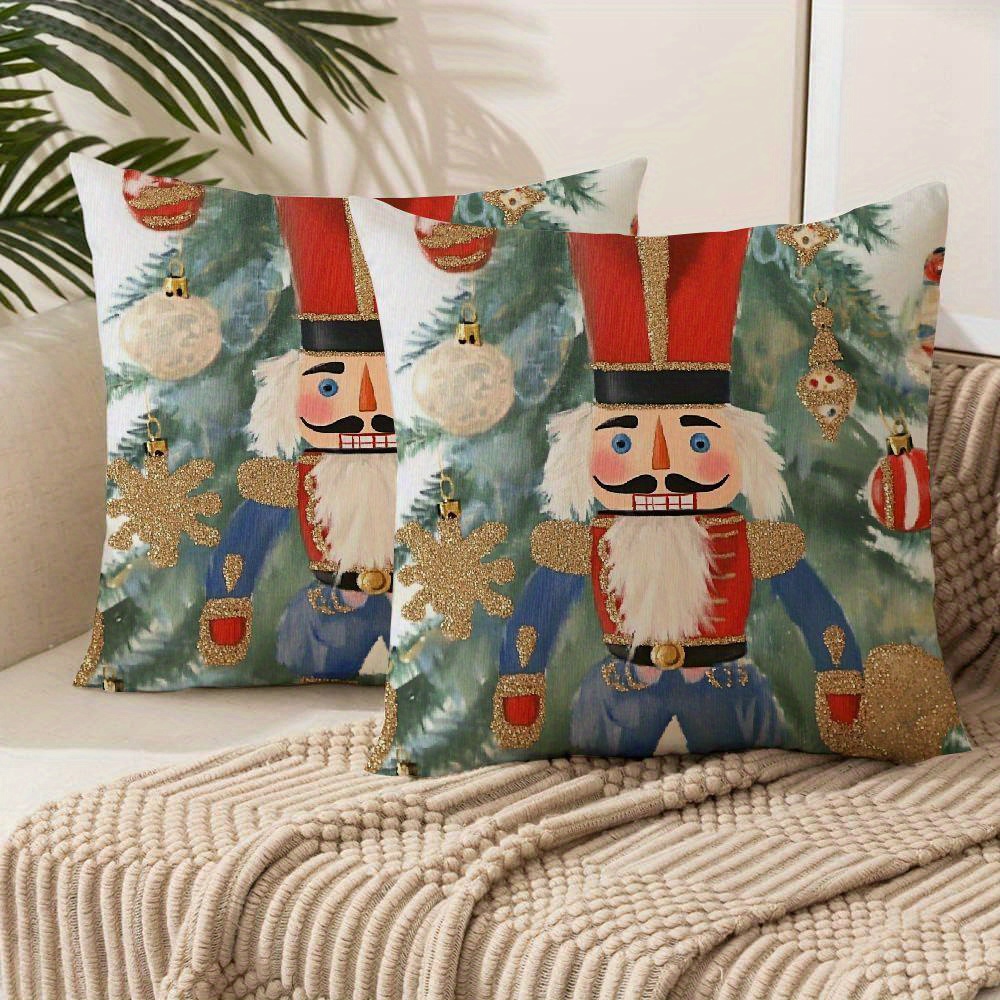 

2pcs Christmas Nutcrackers Pillow Case Set Short Plush Decorative Throw Pillow Covers For Sofa Living Room Outdoor