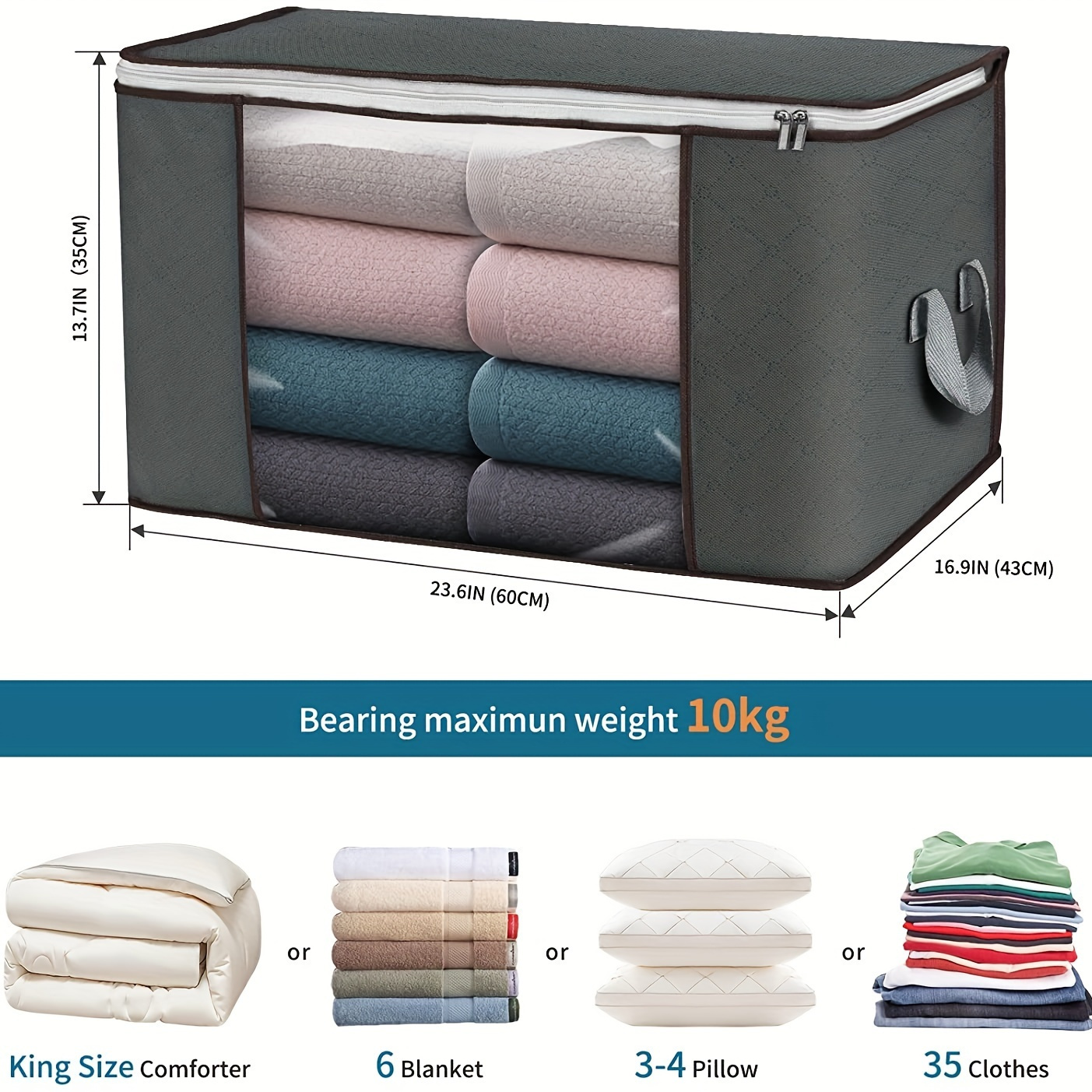 90L Extra Large Foldable Storage Bins with Durable Handles & Zippers - Perfect for RV Bedding, Comforters, Blankets & Clothes