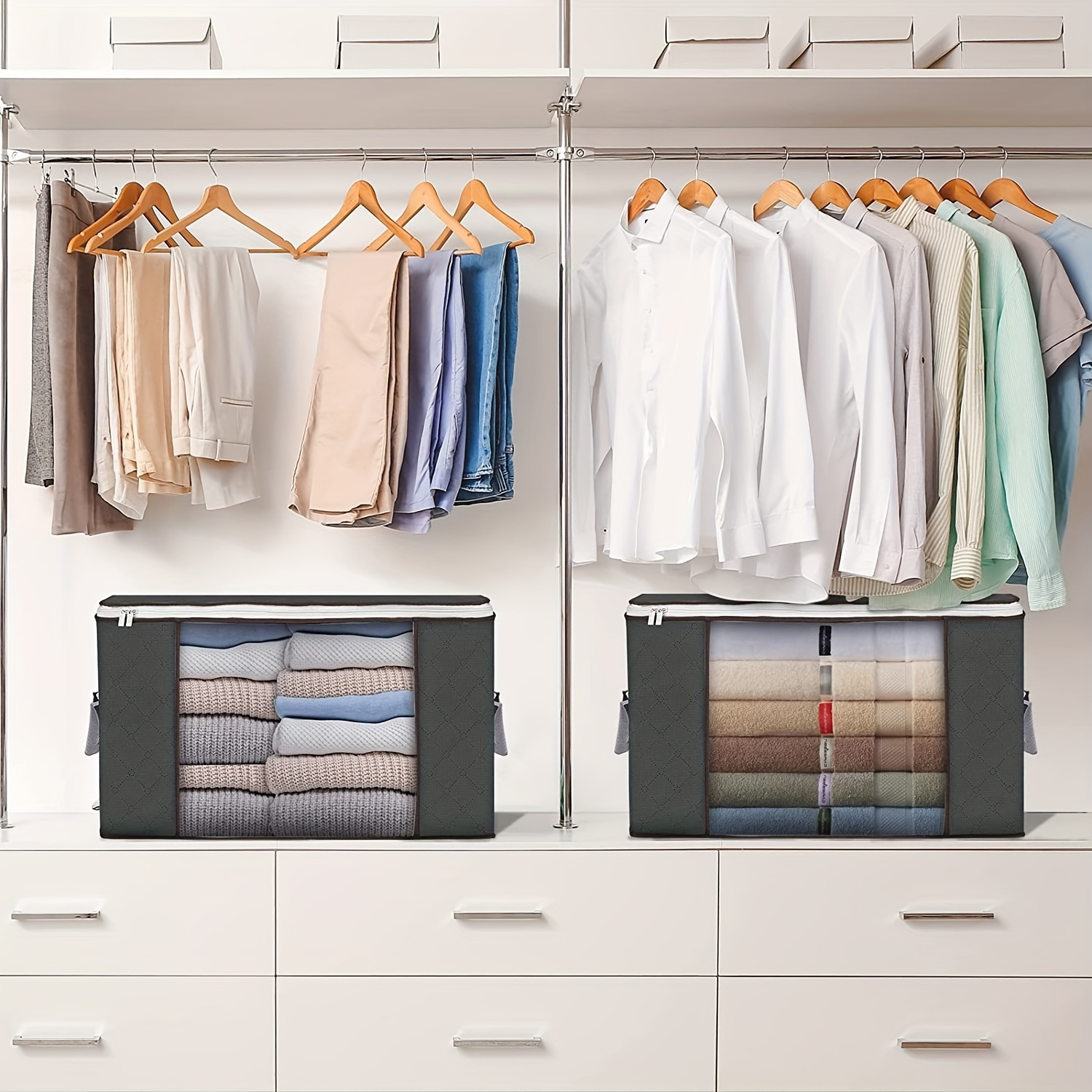 90L Extra Large Foldable Storage Bins with Durable Handles & Zippers - Perfect for RV Bedding, Comforters, Blankets & Clothes