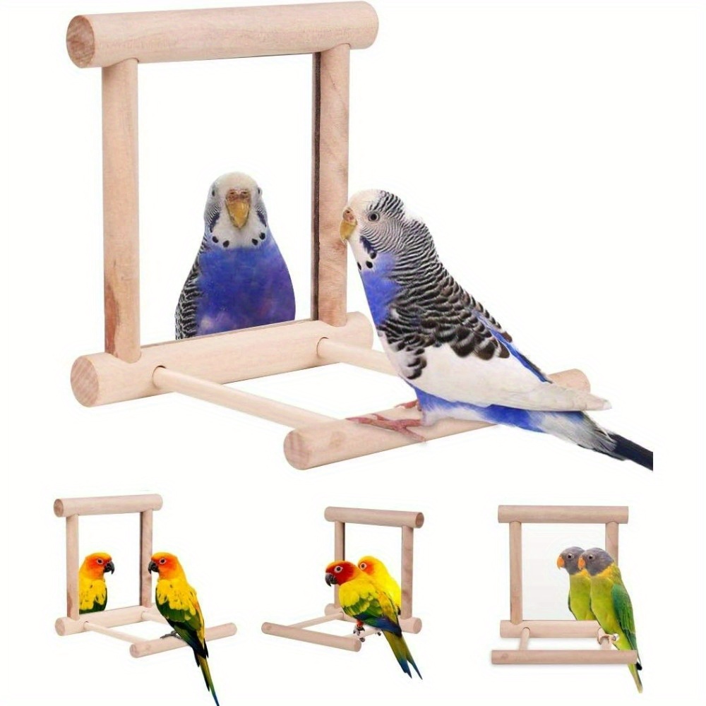 

1pc Wooden Bird Swing Toy For Parrots, Parakeets, Conures, Cockatiels - Cage Hanging Interactive Play Accessory For Small Birds, Mirror Perch Stand, Wood Construction, Ideal For Macaw, ,