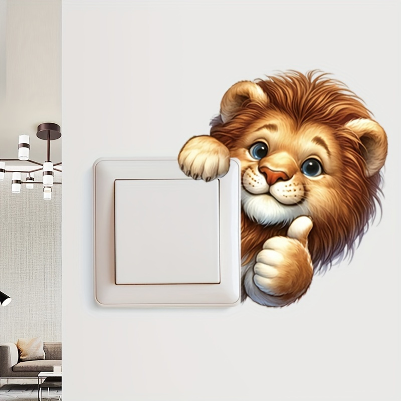 Cute Lion Thumbs-Up Light Switch Sticker for Home Decor