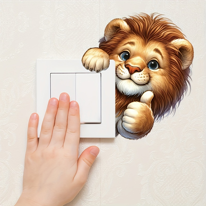 1pc Cute Lion Light Switch Sticker, Plastic Animal Print Decal For Home Bedroom Porch Decor, Mini Small Switch Decoration