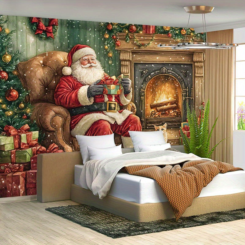 Christmas Decorations Fireplace Tapestry Festive Christmas