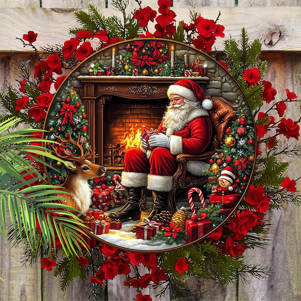 

Wooden Wreath , & Christmas - & Hanging Decor, No Needed, For Home & Kitchen Use