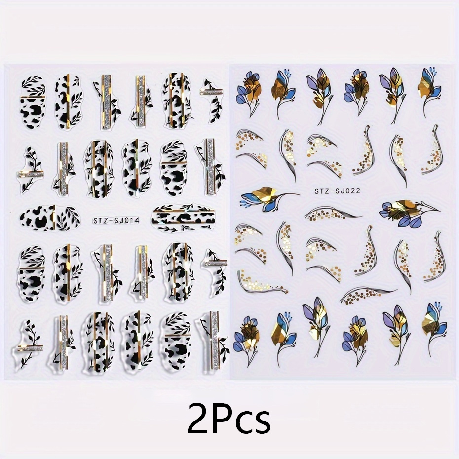 2pcs Leaf Nail Art Stickers Self-adhesive 3d Manicure Decals With Glitter Leaf Pattern Nail Wraps For Fantasy Y2k Nail Decoration