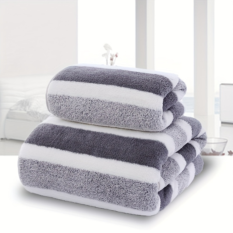 

2pcs - Striped Towels - Dry, Absorbent Bath & Towels , -free