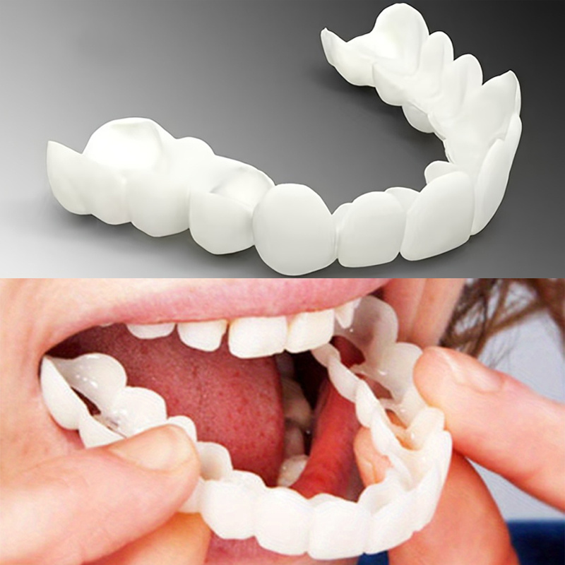 2pcs set white dentures with veneers upper and lower denture care for men and women flexible comfortable lifelike details 0