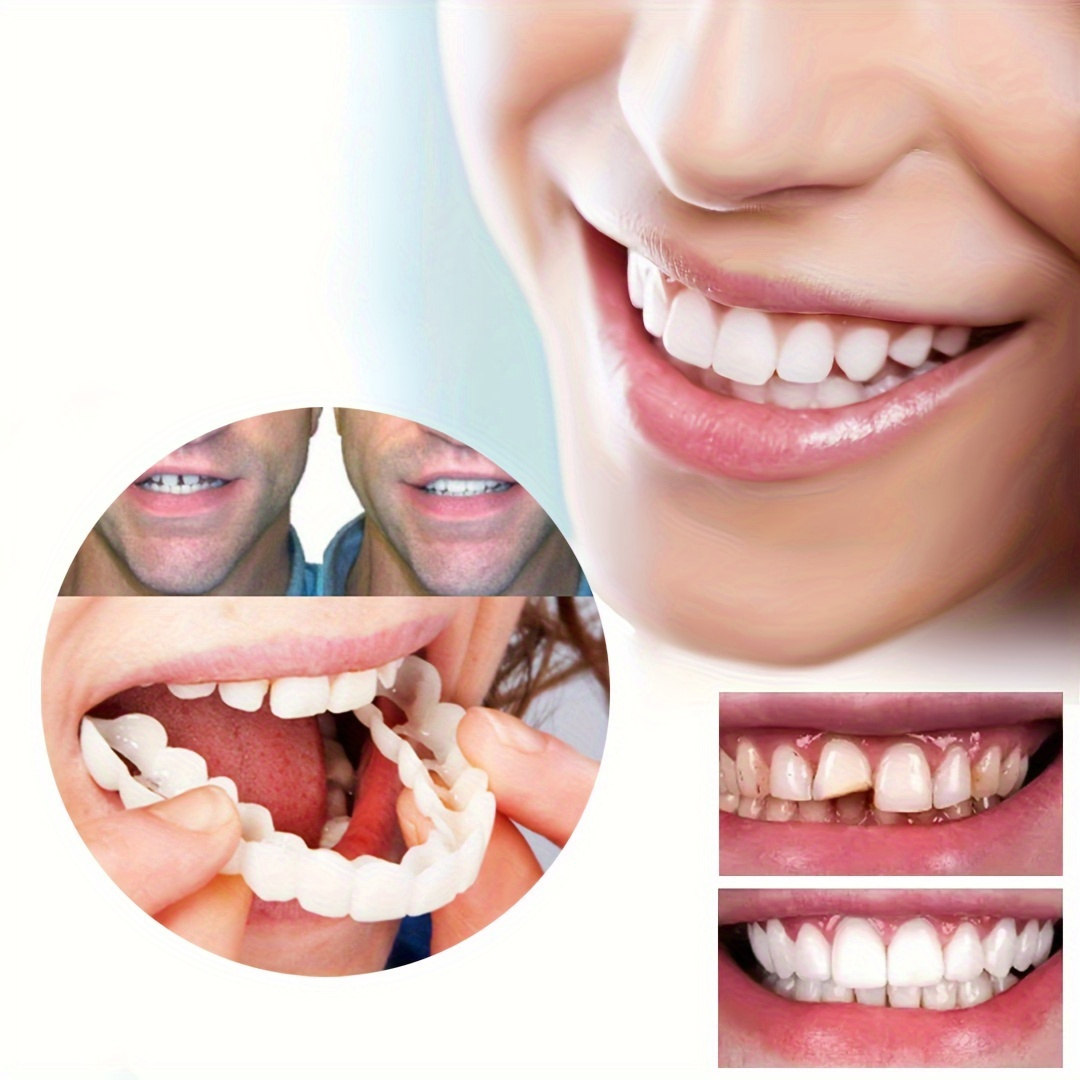 2pcs set white dentures with veneers upper and lower denture care for men and women flexible comfortable lifelike details 1