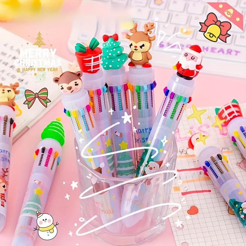 

A Set Of 15 Christmas Colored Ballpoint Pens, Plastic Retractable Fine Tip Pens, With Pendants, Cute 10 Color Inks, Seasonal Stationery Gift Set, Stocking Stuffers, Diverse Designs