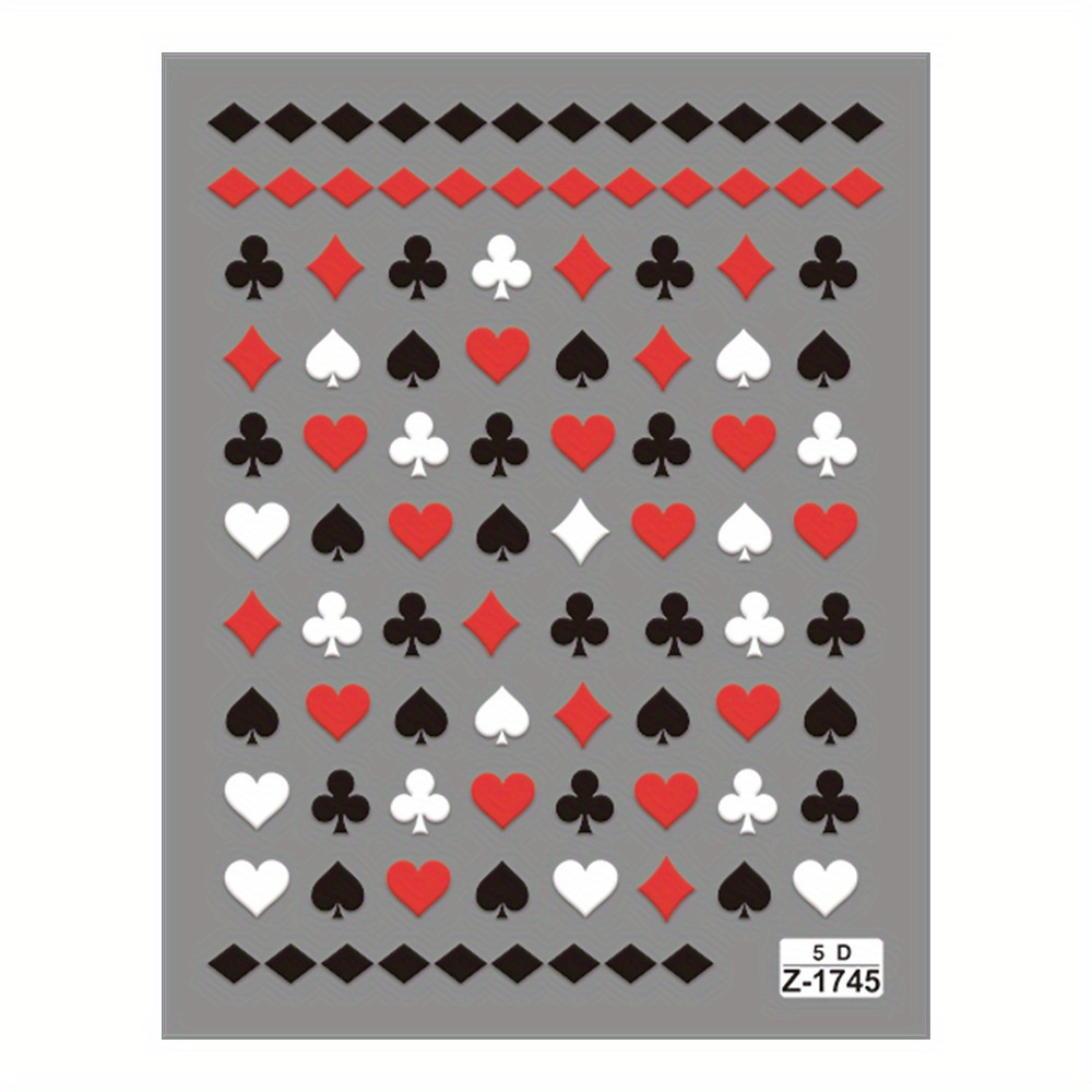 5d Embossed Black Red Nail Stickers - Cartoon-style Matte Self-adhesive Decals With Hearts, Spades & For Acrylic/gel - Disposable Nail Art Decorations, Nail Stickers For Nail Art, Design
