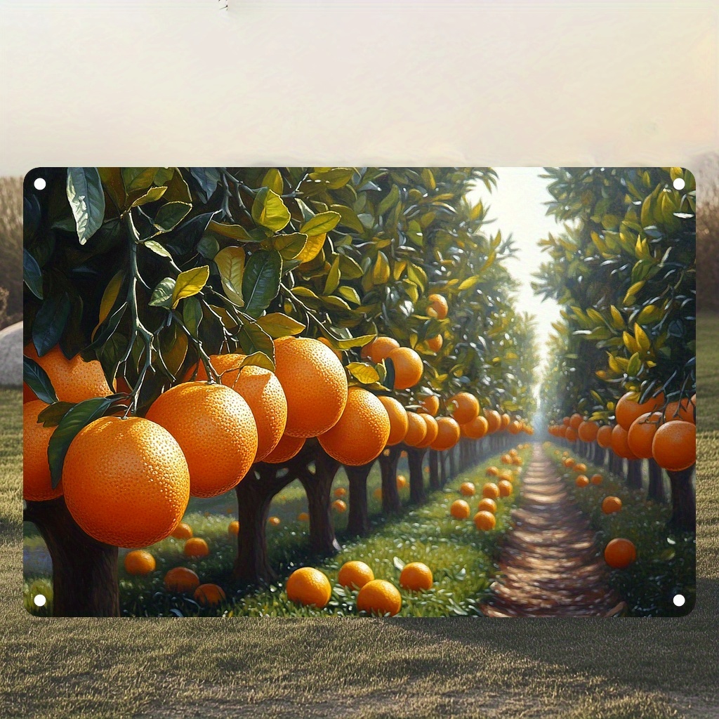 

1pc Vibrant Orange Metal Wall Art - Foliage & Oranges, Nostalgic Warm Aesthetic, Fruit , Ideal For Classroom Decor, No Power Needed, Metal