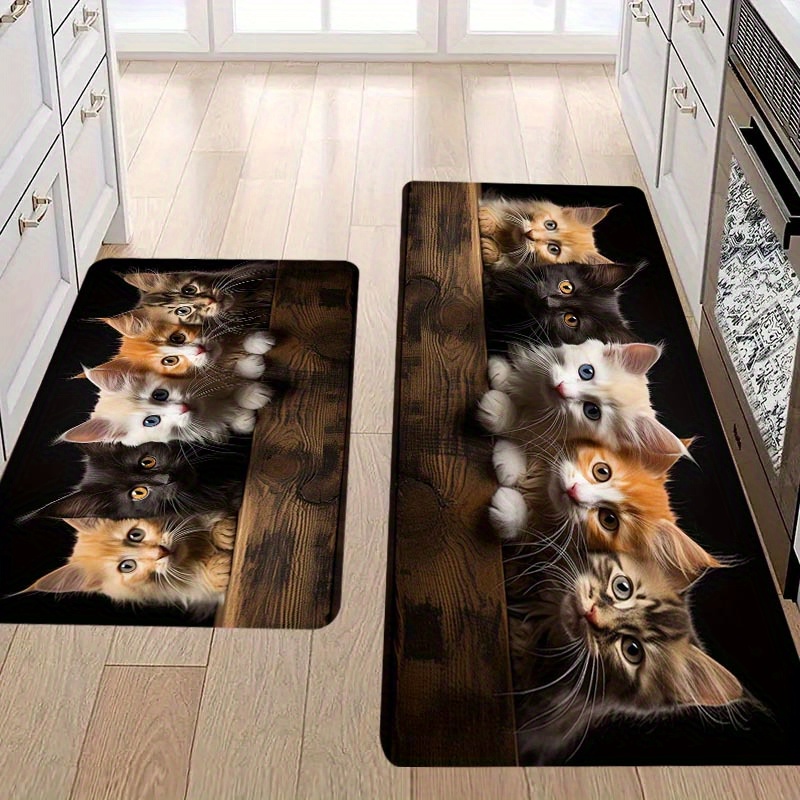 

1pc Non-slip Kitchen Mat With Real Cat Design - , Stain-resistant For Living Room, Porch, Balcony & Home Decor, 1.1cm, Door Mat