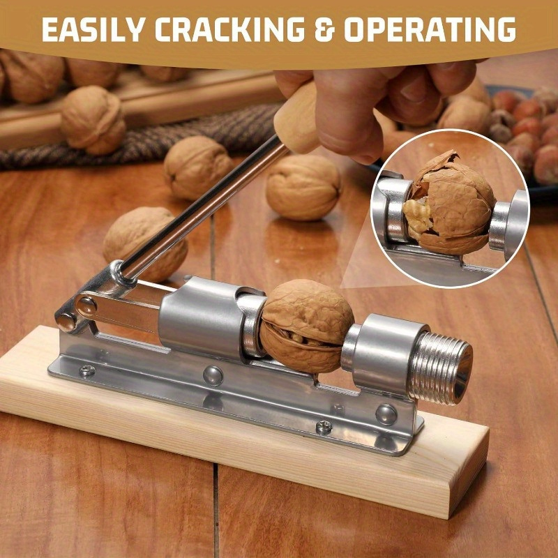 

1pc Heavy Duty Nutcracker, Adjustable Iron Nutcracker For , , , Brazilian Nut, Desktop Wooden Base With Handle, Manual, Outdoor Kitchen Tool For Camping & Hiking