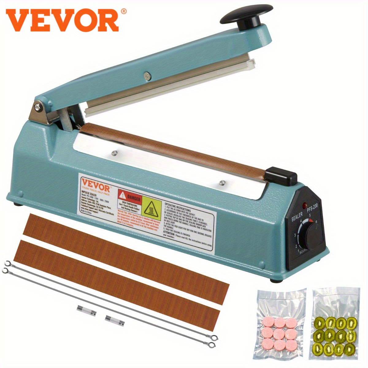 

Vevor Manual Heat Sealer 8 Inch, Adjustable Temperature Control, Metal Portable Sealing Machine, With Extra Sealing Sticks Kit For Plastic Mylar Pe Pp Bags, Versatile Heat Shrink Wrap Bag Resealer