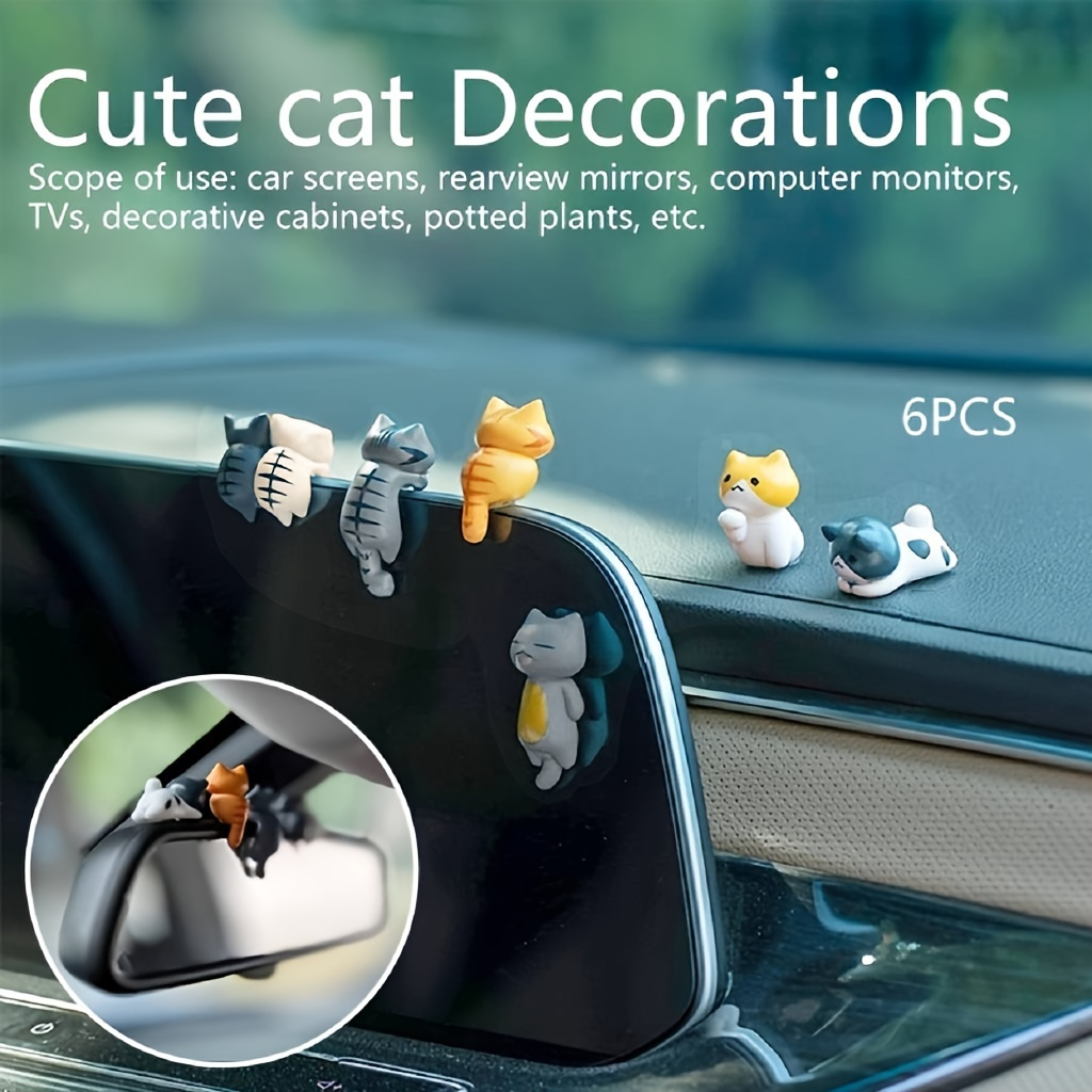 TEMU 6pcs Cat Dashboard Decorations - Adhesive-free Fixation, -to-install Car And Accessories, Fun Car Decor For Personalized Styling
