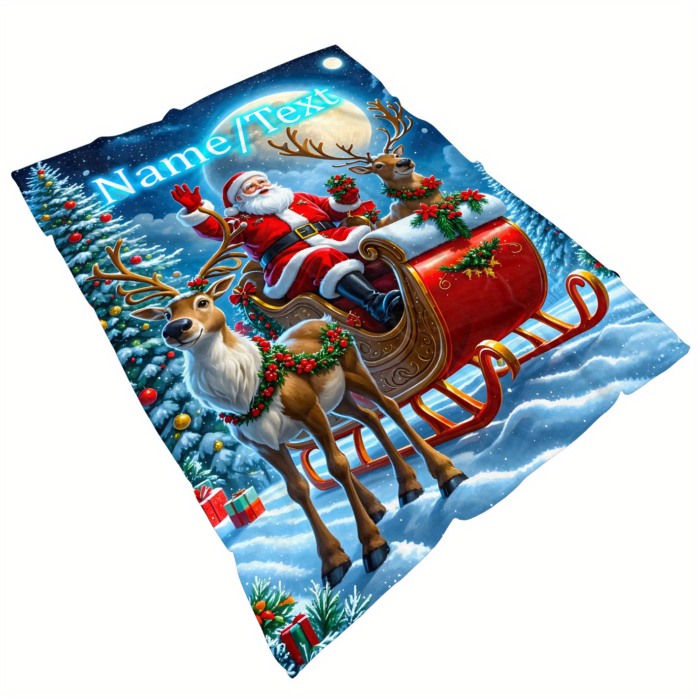 TEMU 1pc Custom Name Christmas Sleigh Snowy Scene Flannel Throw Blanket - Soft Warm Lightweight Fleece, 3d , Machine Washable, 3 Sizes (31x47in,