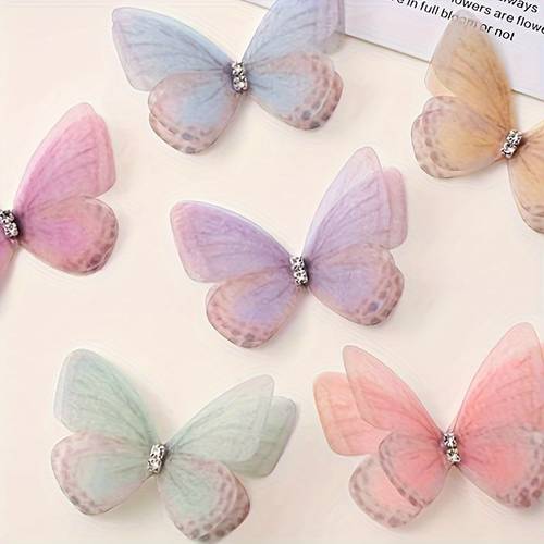100pcs of soft pastel transparent decorations 3d fabric imitation butterflies assorted colors suitable for diy crafts