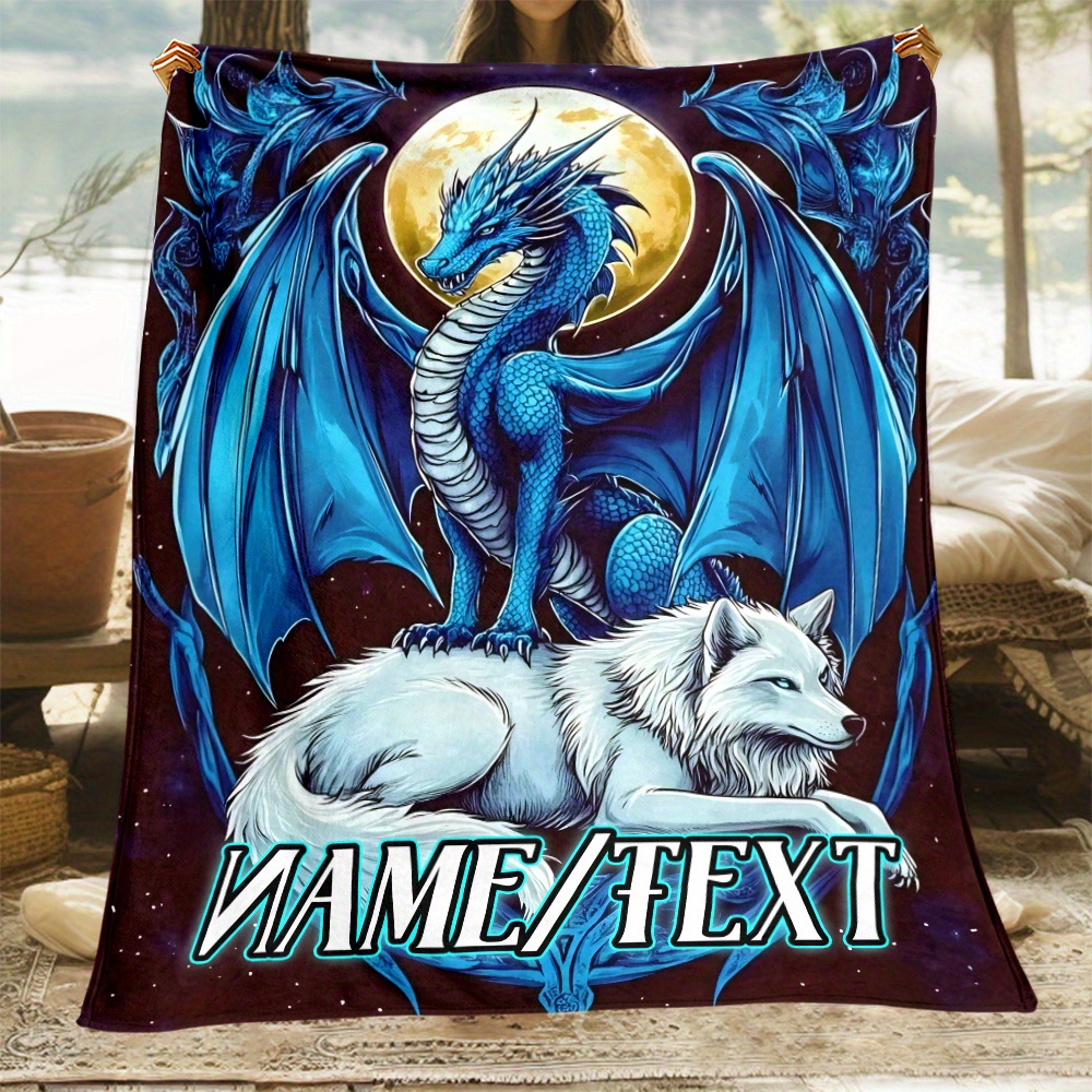 

Custom Dragon & Snow Wolf Print Flannel Throw Blanket - Soft, Warm, And Lightweight For Couch, Bed, Travel, Camping - Fleece