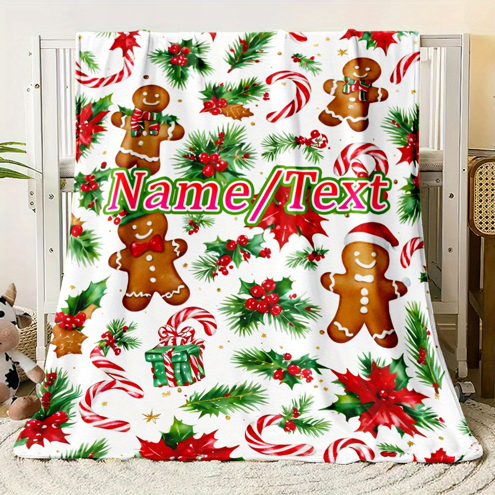 

Personalized Christmas Tree & Gingerbread For Man Flannel Throw Blanket - Soft, Lightweight & Warm For Couch, Bed, Travel | Custom Name Option | Gift For Family & Friends