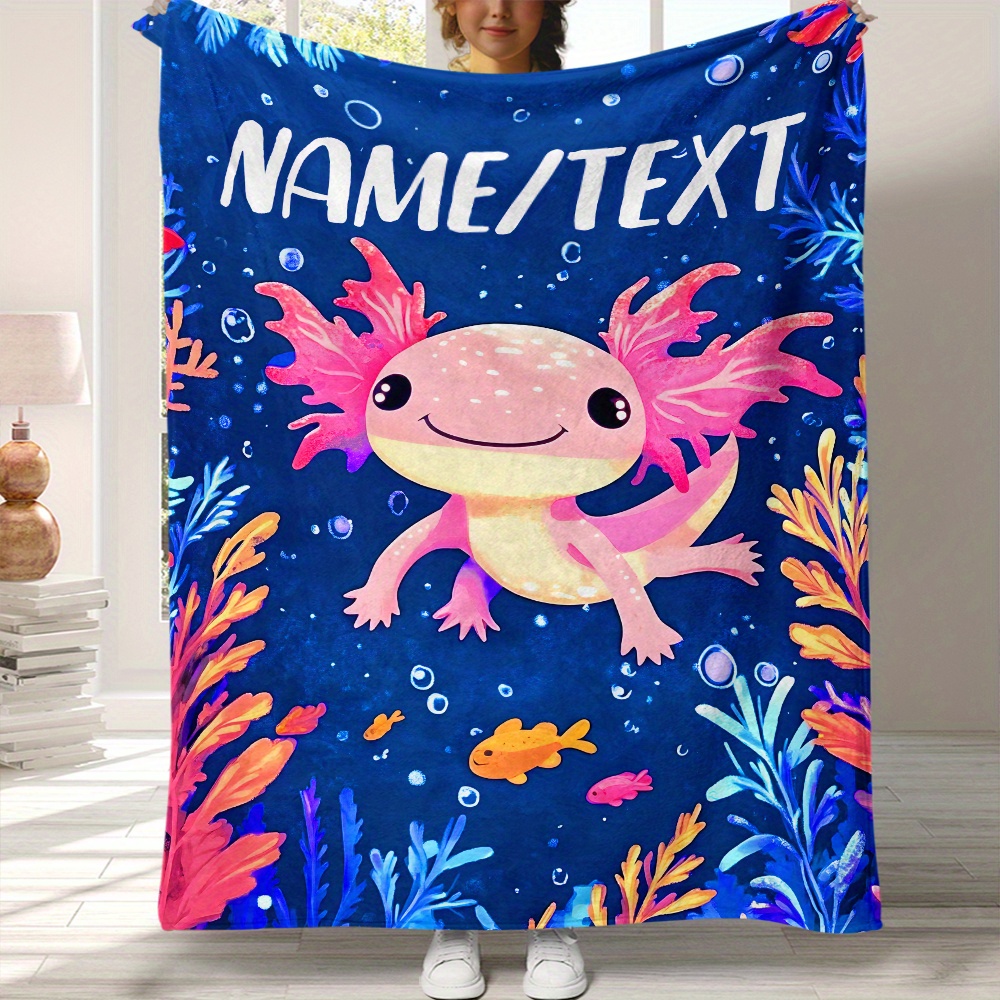 

1pc Customizable Cute Pink Axolotl Personalized Flannel Throw Blanket - Digital Printed Soft And Warm Fleece For Sofa, Bed, Travel, Camping, Home, Office - Lightweight, , Tear Resistant