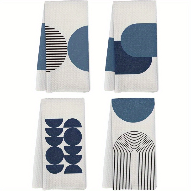 

4pcs Set Navy Bohemian Kitchen Towels - , Machine Washable Polyester Dish & Tea Towels For Modern Mid-century Decor, Dish Towels