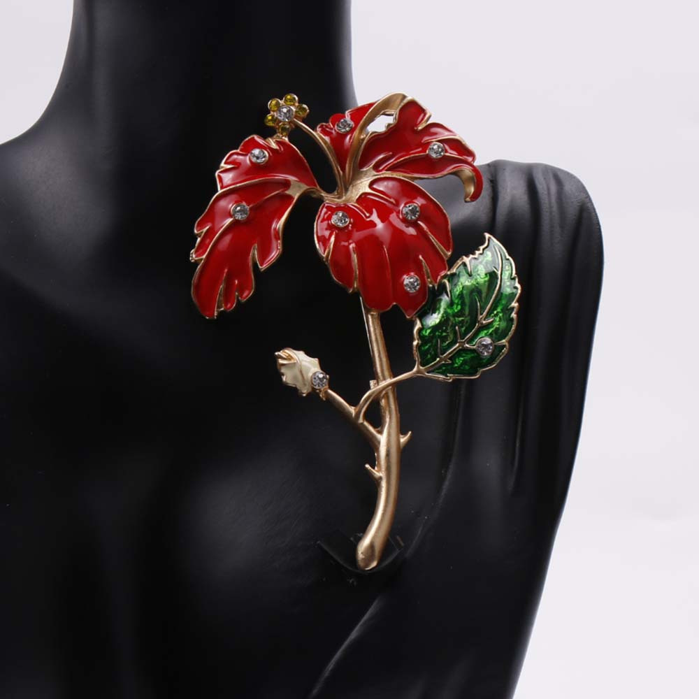 elegant french inspired enamel red flower wine bottle brooch luxurious     dresses sweaters details 4