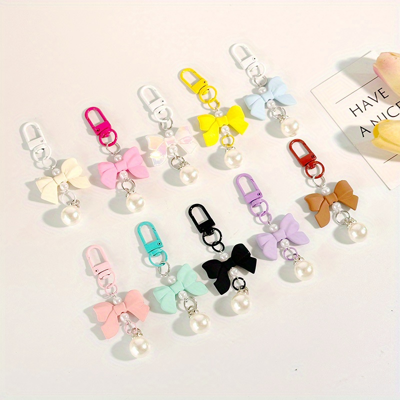 

10pcs Pvc Bow Knot Charms With Pearl Pendant, Phone Lanyard Accessories For Bags, Luggage, And Clothing Gifts