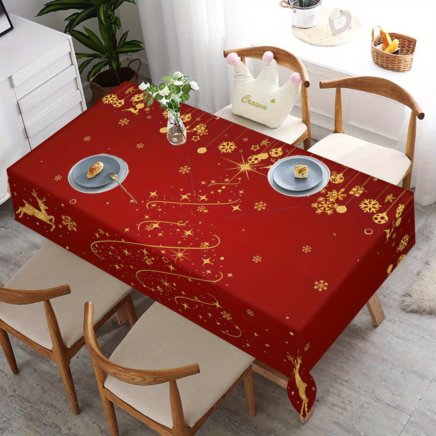 

1pc Christmas Red Tablecloth, , And Stain-, & Pattern, For Kitchen, , & Use