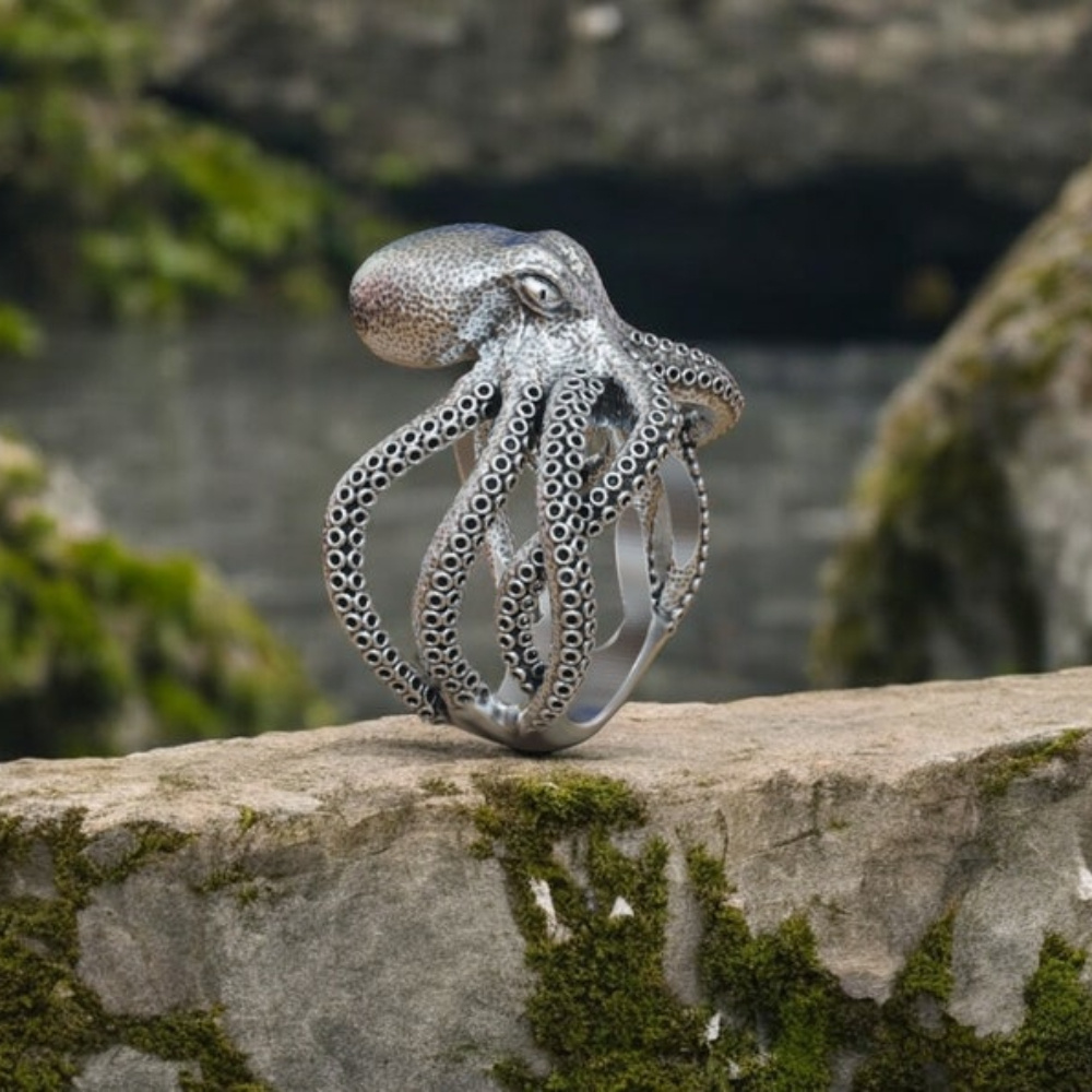 

Vintage Style , Antique Silver Plated Alloy, Maritime Inspired Octopus Design, Creature Jewelry For Men And Women