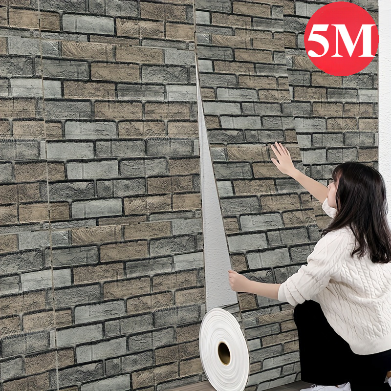 

1pc, 35*500cm, 3d Foam Wall Sticker Self-adhesive Tile Wallpaper, Waterproof And Proof, Wall Panel Change Home Decor, Living Room, , Kitchen Decoration