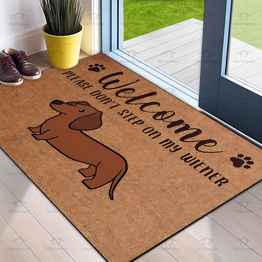 

Welcome, My Dachshund Print Doormat - Soft Flannel Polyester, Machine Washable, Entryway, Living Room, Kitchen & Bedroom