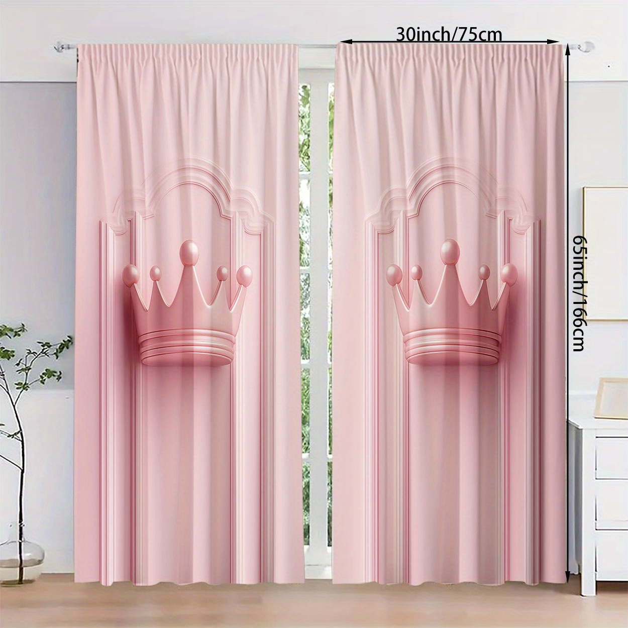 TEMU 2pcs Rideaux Filtrants de Lumière à Imprimé Couronne Rose - Design à Passant pour une Suspension Facile, Parfaits pour , , la Décoration de