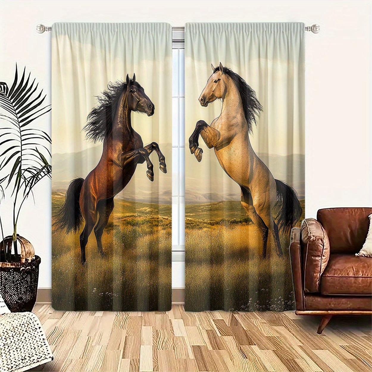 

2pcs, Polyester Material, Hd Digital Pattern, Light Filtering Curtain, Suitable For Bedroom, Living Room, Office And Home Decoration, Pole , Suitable For Pole Installation