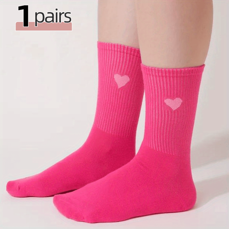 1 Pair Of Ladies Casual Heart-shaped Printed Socks Light Breathable Elastic Soft Comfortable Skin-friendly Suitable For Work Shopping Outdoor Vacation Life Or Any Casual Wear Autumn And Winter