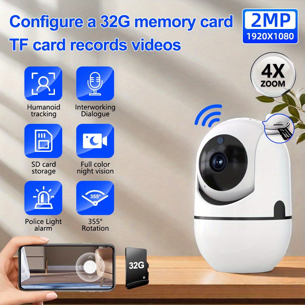 1080p hd 32g card wireless security wifi camera ip camera ai intelligent human tracking and motion detection 2 4ga alarm   monitoring   safety camera mini camera ptz camera bidirectional audio security indoor and outdoor details 3