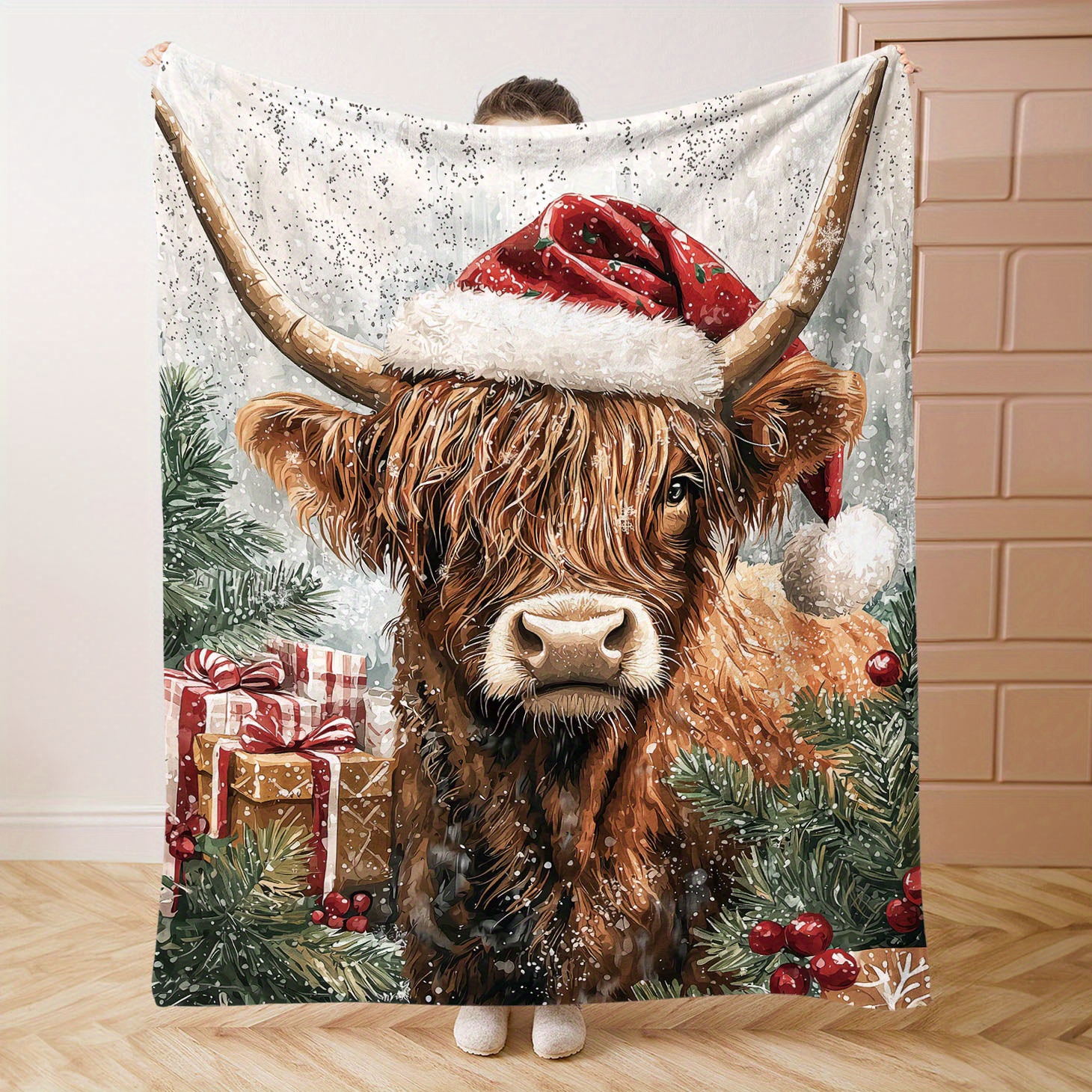 

1pc Christmas Blanket, , Polyester , , Mid- , 200-250g, For Bed, Sofa, , Camping