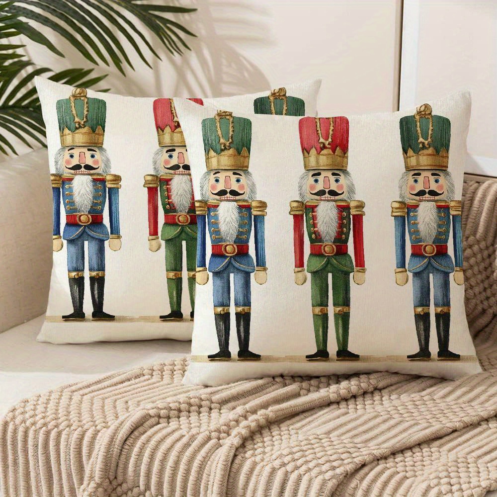 

2pcs Nutcracker Square Throw Pillow Covers - Soft Plush, Zip Closure, Machine Washable For Living Room & Outdoor Decor