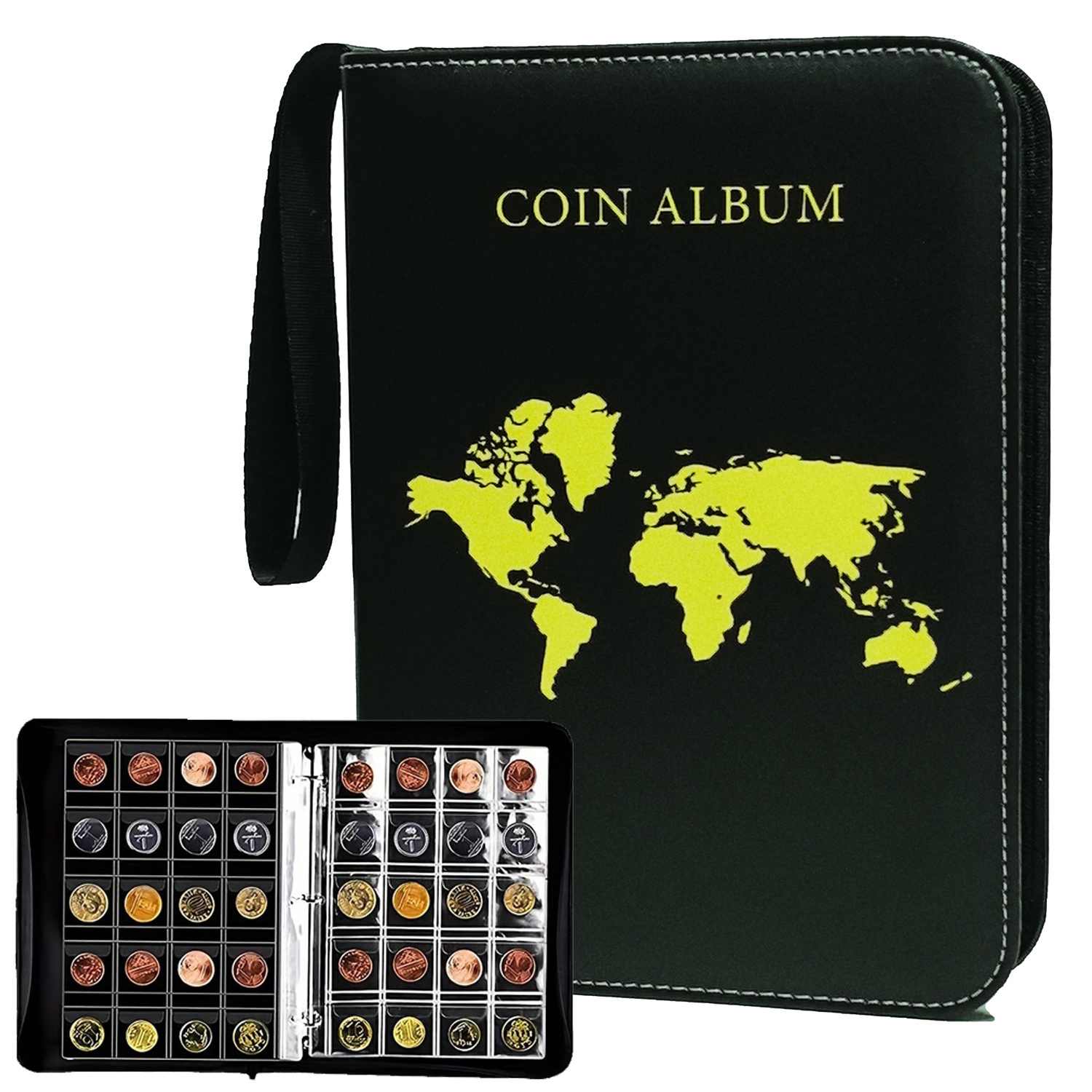 

A Coin Collection Book For Collectors, With Zipper And Handle, 10 Pages/200 Pockets In Total. Coin Display Storage Box For Storing Currency Collections And Commemorative Coins