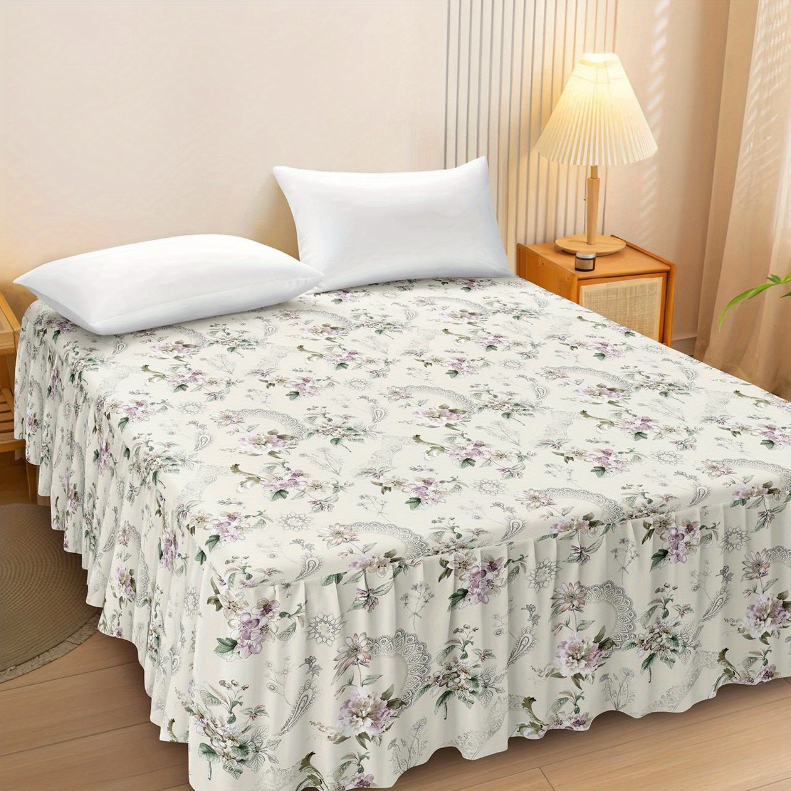 TEMU 1pc 90g7 Polyester Bed Skirt Purple , Brushed , /full// (39x75+15, 54x75+15, 60x80+15, 78x80+15), , Machine