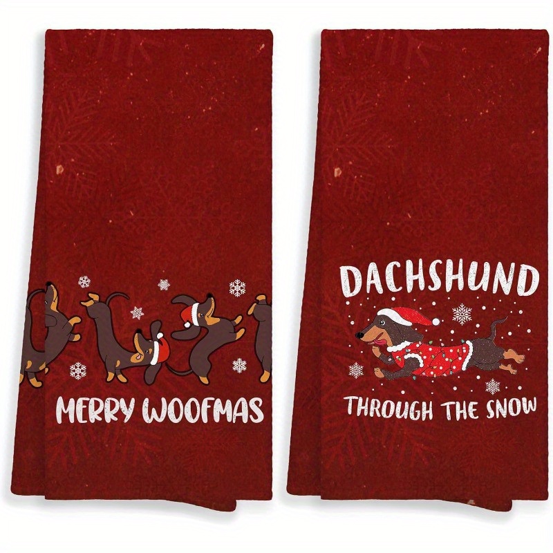 

2pc Red Christmas Kitchen Towels, 18x26 , Towels For & Bathroom, Microfiber, Contemporary Knit , Washable,