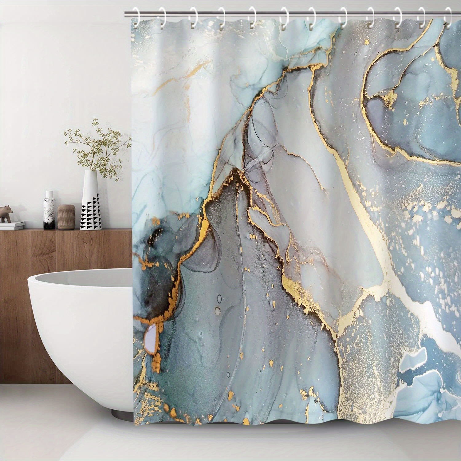 

1pc Silvery Shower Curtain - , Included, Washable - Bathroom Decor