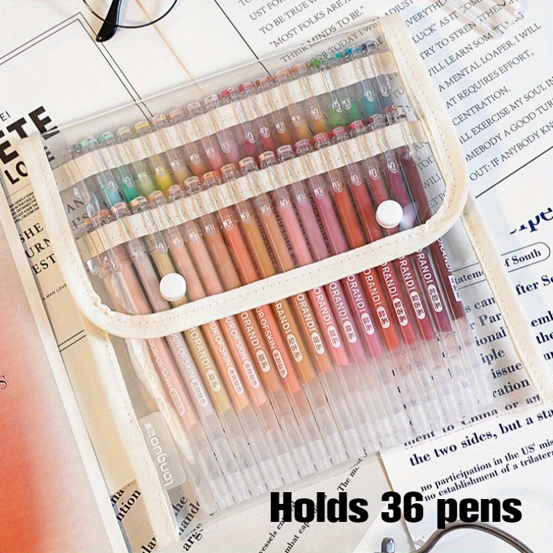 TEMU Clear Canvas Pen Organizer Bag - Holds 36/108 Pens, Ideal For Art Supplies & Journaling, School & Office Use (highlighters Not Included)